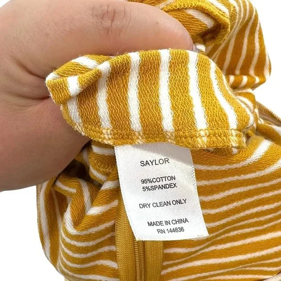 Saylor Heathe Striped Jumpsuit Yellow White Stripe Wide Leg Tie Front Size Small